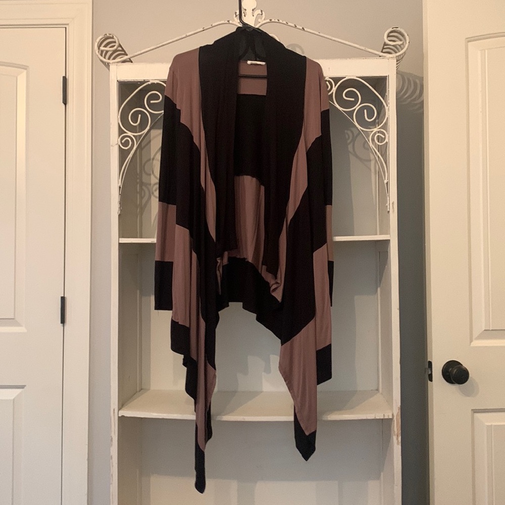 Black and beige stripe sweater cover up